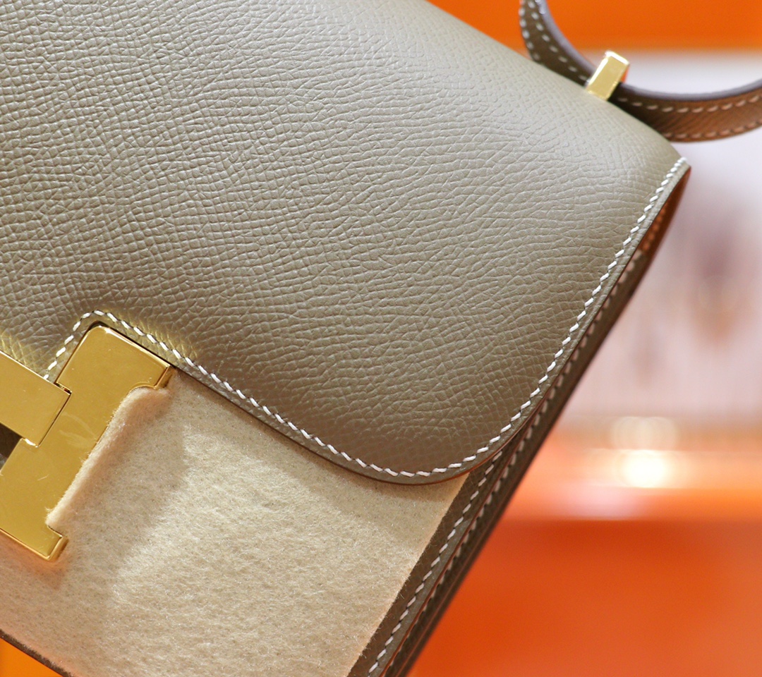 Hermès（爱马仕）Constance 空姐包 大象灰 Epsom 小牛皮 全手缝 金扣 18cm