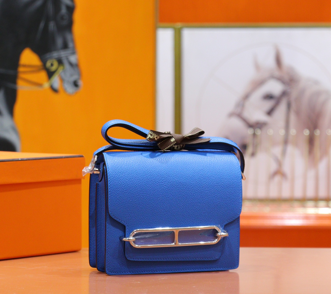 Hermès（爱马仕）Roulis 猪鼻子 希腊蓝 Evercolor 小牛皮 全手缝 银扣 19cm