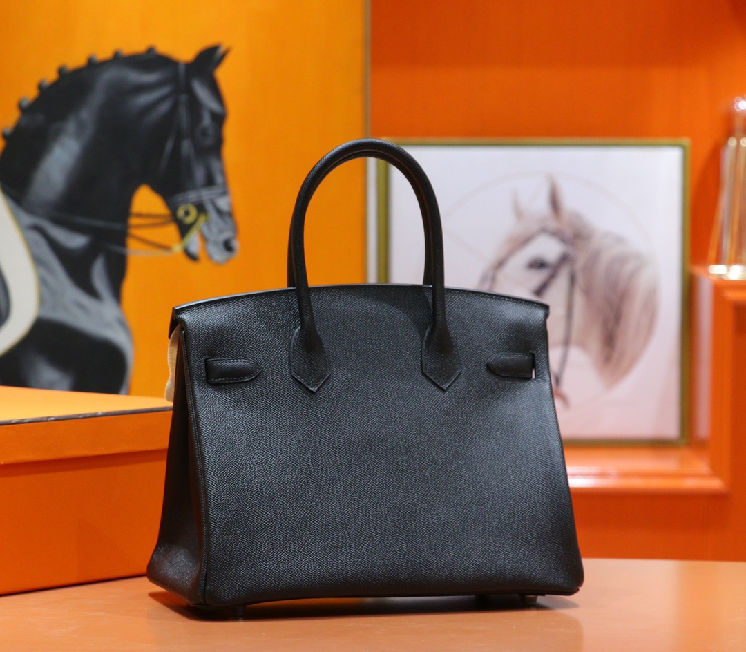 Hermès（爱马仕）Birkin 铂金包 黑色 Epsom 小牛皮 全手缝 银扣 30cm