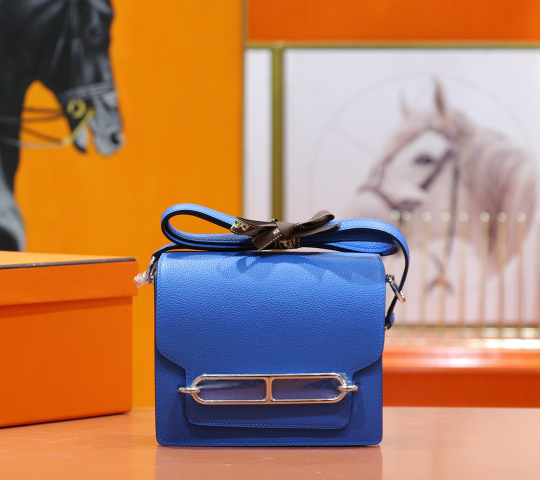 Hermès（爱马仕）Roulis 猪鼻子 希腊蓝 Evercolor 小牛皮 全手缝 银扣 19cm