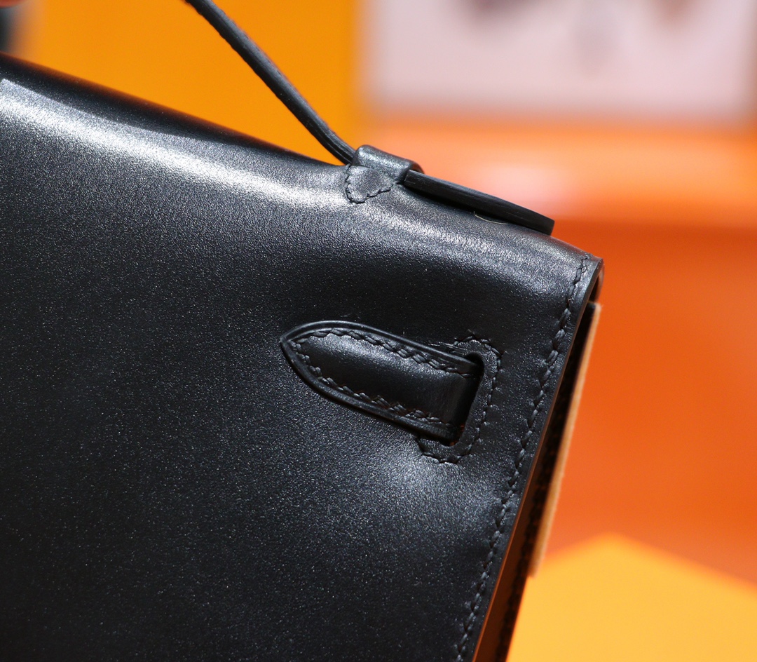 Hermès（爱马仕）Mini kelly Pochette 黑色 Box 小牛皮 全手缝 银扣 一代