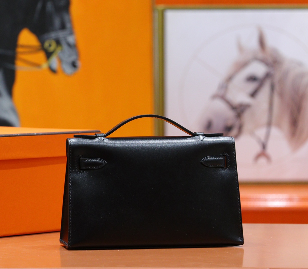 Hermès（爱马仕）Mini kelly Pochette 黑色 Box 小牛皮 全手缝 银扣 一代
