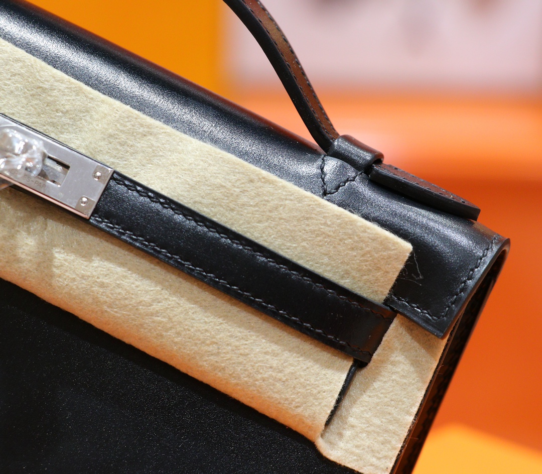 Hermès（爱马仕）Mini kelly Pochette 黑色 Box 小牛皮 全手缝 银扣 一代