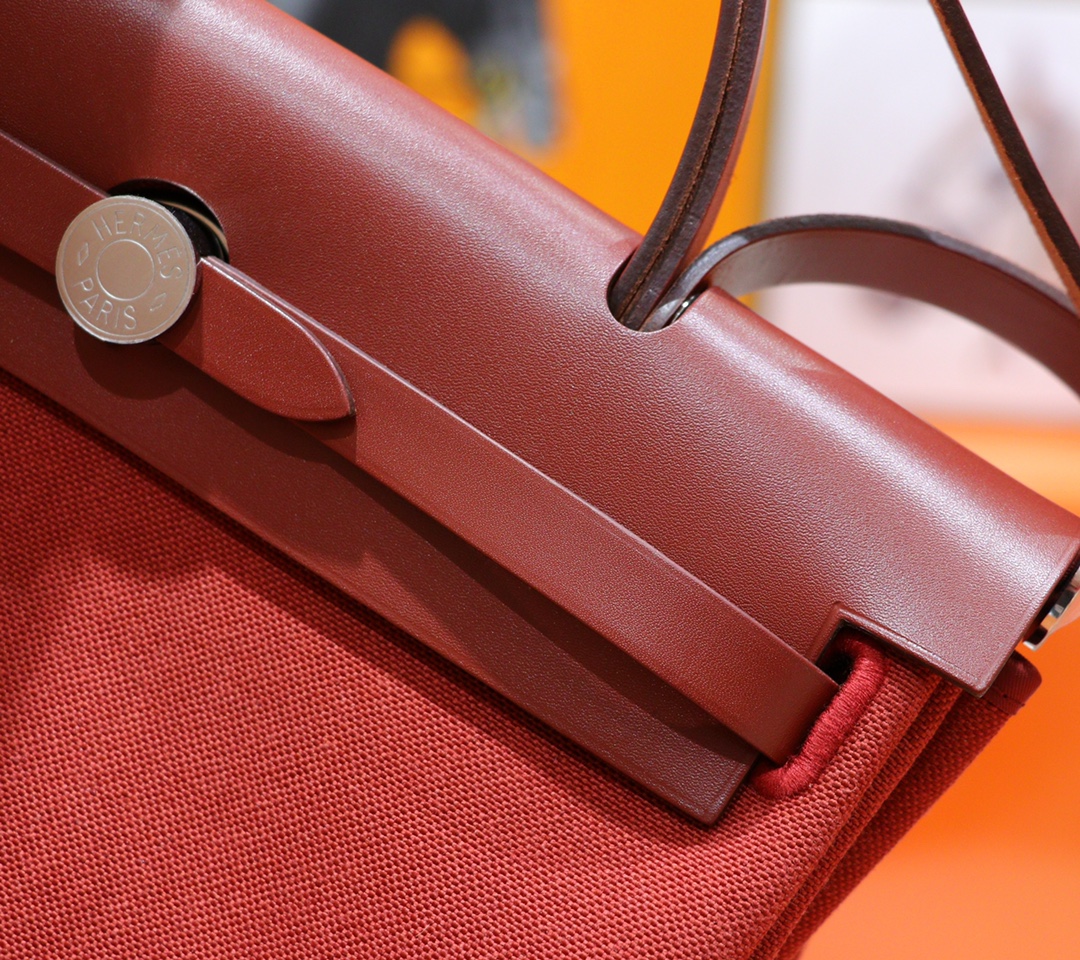 Hermès（爱马仕）Herbag 红色 原版帆布 拼 原厂皮 最高版本 银扣 31cm