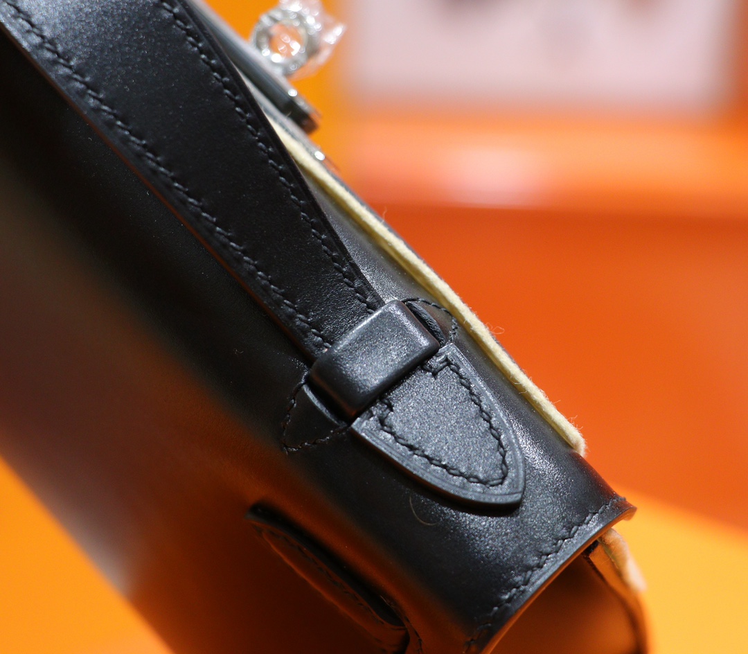 Hermès（爱马仕）Mini kelly Pochette 黑色 Box 小牛皮 全手缝 银扣 一代