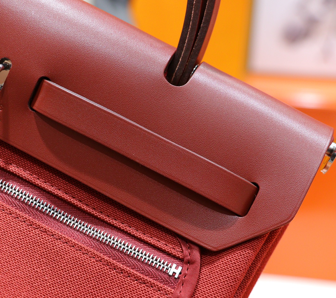Hermès（爱马仕）Herbag 红色 原版帆布 拼 原厂皮 最高版本 银扣 31cm