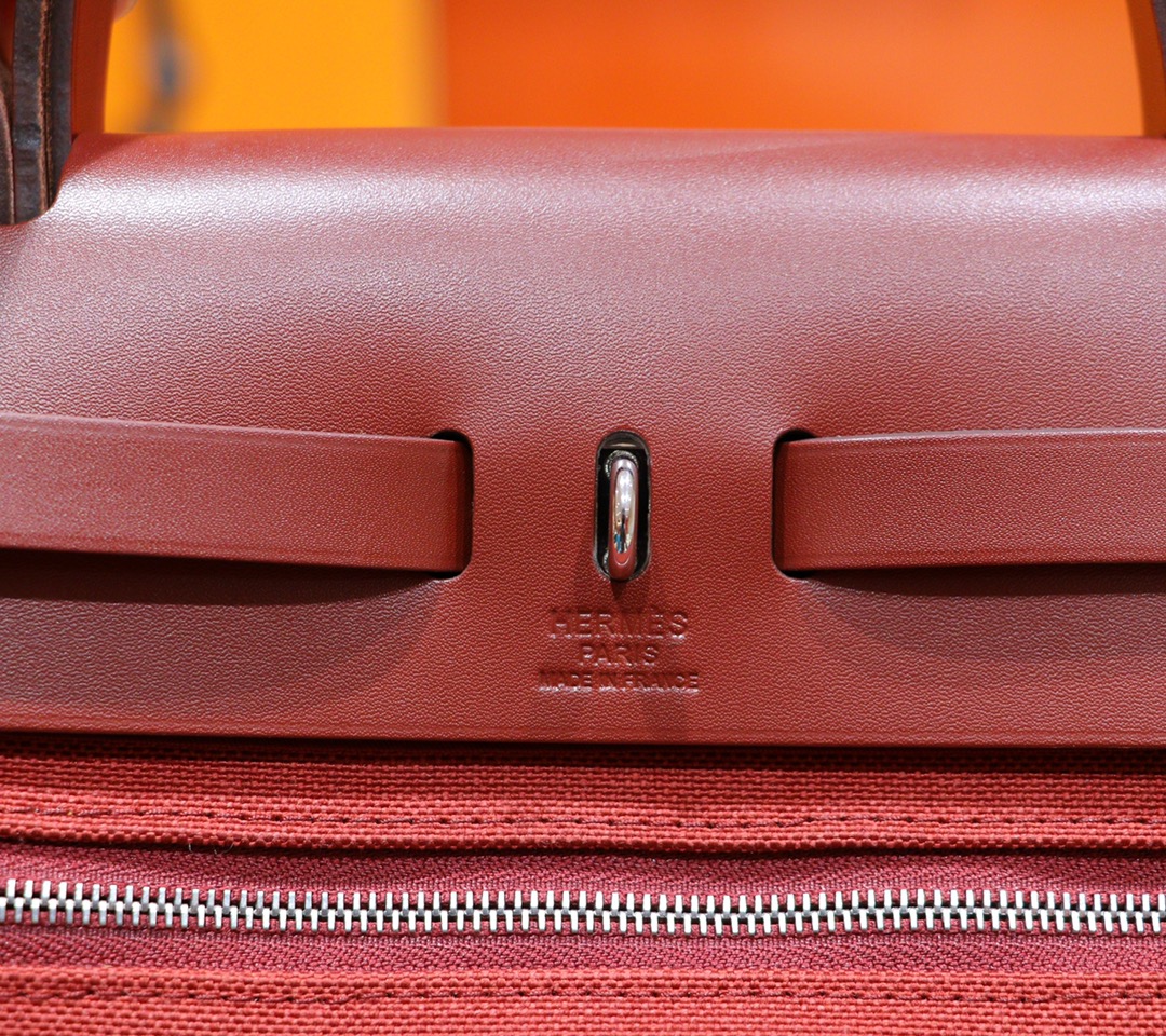 Hermès（爱马仕）Herbag 红色 原版帆布 拼 原厂皮 最高版本 银扣 31cm