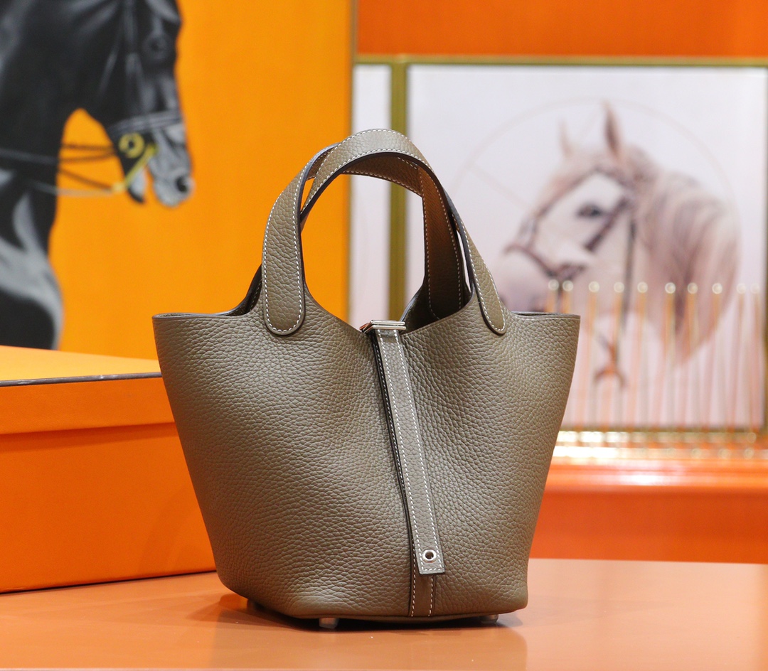 Hermès（爱马仕）Picotin 菜篮子 大象灰 Togo 小牛皮 全手缝 银扣 18cm