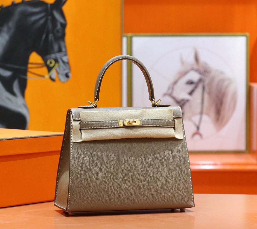 Hermès（爱马仕）Kelly 凯莉包 大象灰 Epsom 小牛皮 全手缝 金扣 25cm