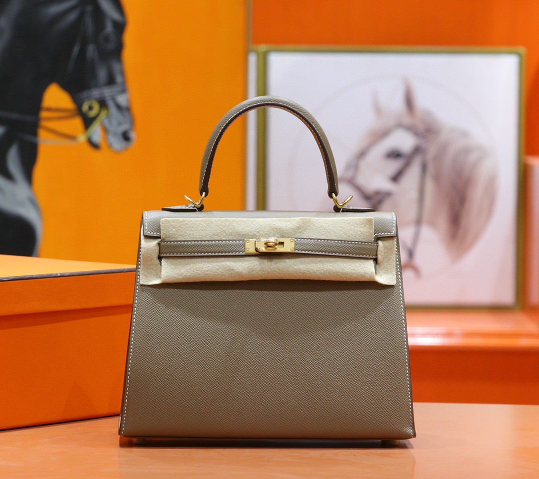 Hermès（爱马仕）Kelly 凯莉包 大象灰 Epsom 小牛皮 全手缝 金扣 25cm