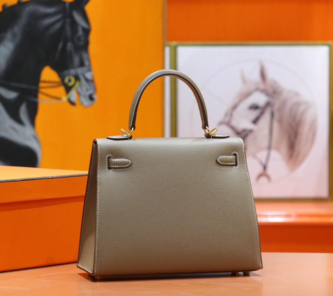 Hermès（爱马仕）Kelly 凯莉包 大象灰 Epsom 小牛皮 全手缝 金扣 25cm