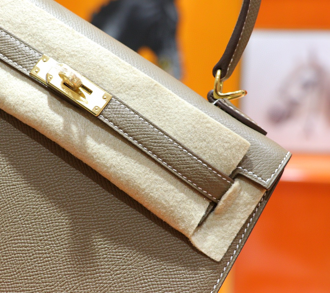 Hermès（爱马仕）Kelly 凯莉包 大象灰 Epsom 小牛皮 全手缝 金扣 25cm